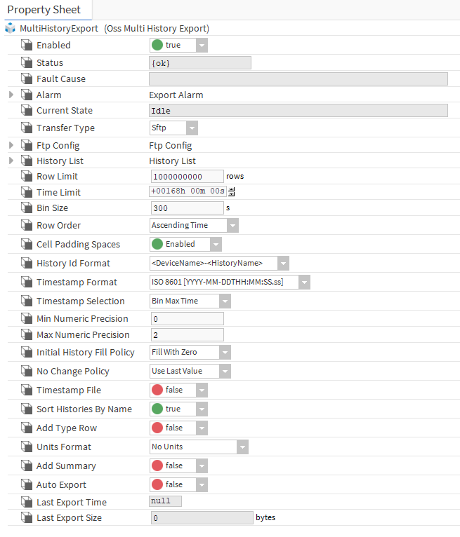 MultiHistoryExport Property Sheet